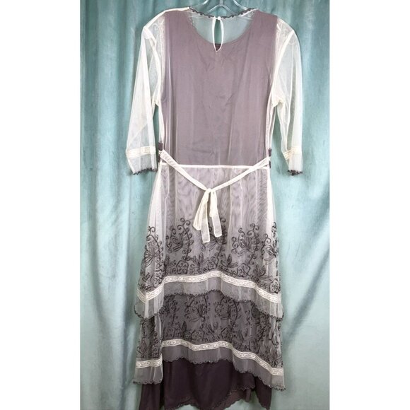 36 Bust Nataya Tiered Edwardian Style Dress Gray Ivory S - Picture 4 of 6